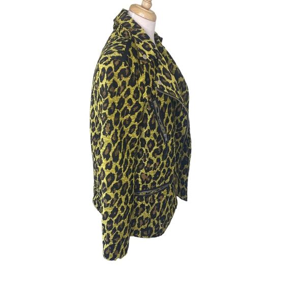 FREE PEOPLE Femme Fatale Long Moto Jacket Yellow Leopard Print Extra Small XS - Picture 9 of 12